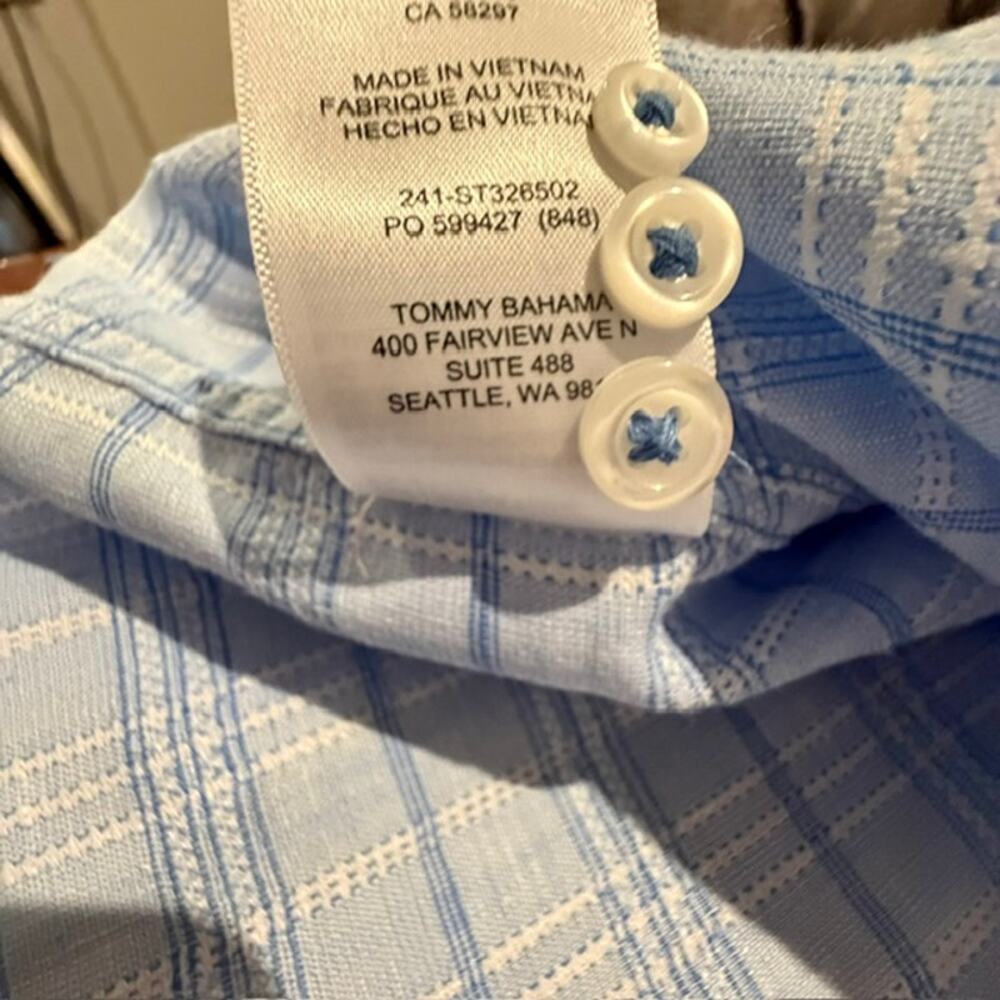 Tommy Bahama Barbados Breeze Stretch Linen Plaid Shirt XL Blue Long Sleeve - Picture 11 of 12